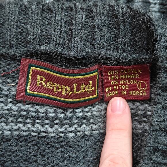 Vintage 90s Sunbow Repp, Ltd Stripe Mohair Blend Knit Sweater Men L - Picture 2 of 3